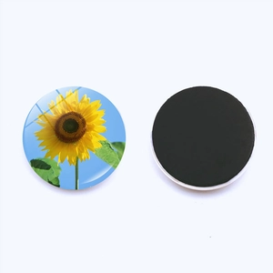 Sunflower crystal glass refrigerator magnet with round soft magnetic back for home decor