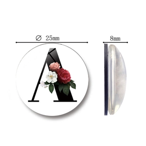25mm crystal glass fridge magnet featuring letter A and vintage floral pattern for home decor