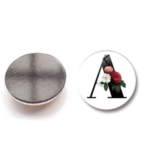Round crystal glass alphabet fridge magnet with floral design letter A and magnetic back