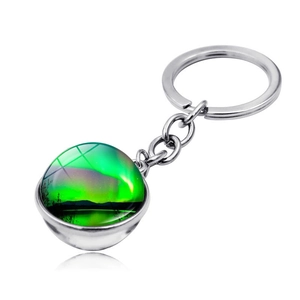 Northern Lights Aurora Keychain Glass Ball Zinc Alloy Metal Key Ring Bag Charm Pendant Landscape Art Gift