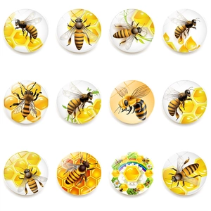 Cartoon Bee Honeycomb Glass Refrigerator Magnet Decorative Round Magnetic Whiteboard Sticker For Kitchen Office Home Decor