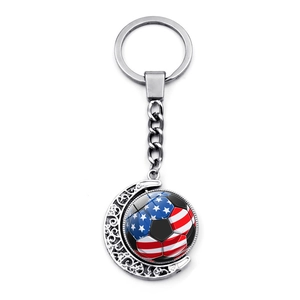 Porte-clés rotatif ballon de foot drapeau USA avec design de lune évidée en métal