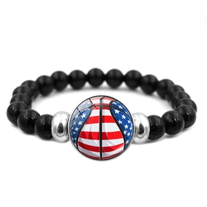 Pulsera de Cuentas Deportivas de la Bandera de EE UU para Hombre Baloncesto Fútbol Béisbol Resina Vidrio Joyería