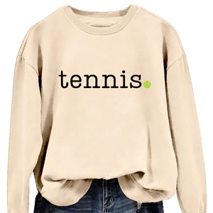 Cream-white crew neck tennis sweatshirt with drop shoulder design for a casual style