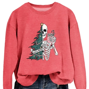 Sorta Merry Sorta Scary Christmas sweatshirt in red cotton blend with festive print