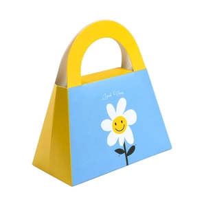Daisy smile pattern candy gift box in yellow and blue with hand-held handle for wedding