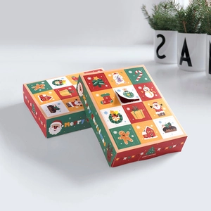Calendrier de l'Avent de Noël multicolore avec illustrations festives et motifs variés