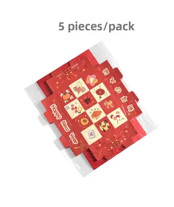 5er-Pack rote chinesische Neujahrs-Geschenkboxen mit festlichen Mustern auf weißem Grund
