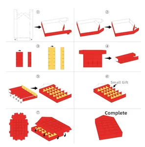 Step-by-step assembly guide for 24-grid DIY advent calendar house with red exterior
