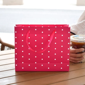 Magenta Polka Dot Gift Bag With Satin Ribbon Handle For Wedding Birthday Party Small White Cardboard Paper Bag For Gift Packaging