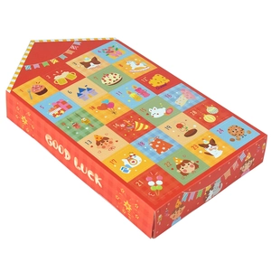 Red house-shaped Christmas 24-day countdown advent calendar box with cartoon patterns