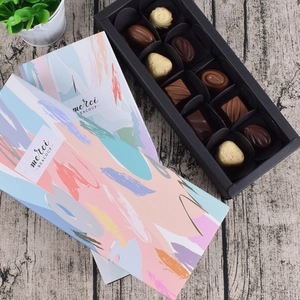 Square drawer gift box with 12 pieces of chocolate and colorful artistic oil painting patterns