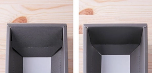 Detailed corner view of vintage grey tea gift box with sturdy folding structure