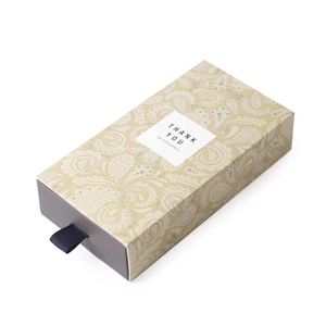 Retro paisley pattern drawer gift box with navy silk pull tab for tea or soap packaging
