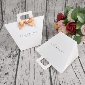 Trapezoid Gift Bags With Handle Kraft Paper White Cardboard Thank You Print Ribbon Bow For Wedding Party Favors
