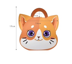 Detailed view of cat-shaped gift box dimensions 19cm height with brown handle