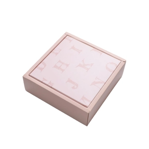 Pink square gift box with elegant letter print for tea, jewelry, or premium packaging