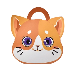 Cute orange cat-shaped cardboard gift box with handle for candy and children's treats
