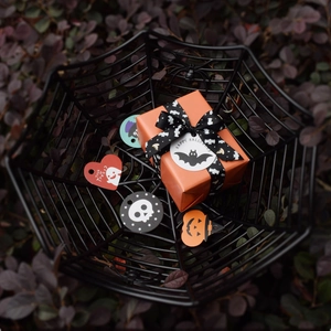 Halloween Deko-Set mit Spinnennetz-Schale, Geschenkbox und gruseligen Anhängern