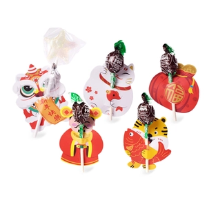Chinesische Neujahr Lutscher-Deko-Karten mit Löwentanz- und Glückskatzen-Motiven