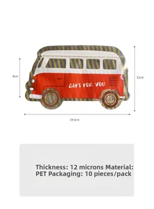 Detail of red cartoon bus gift bags with dimensions 19.5x12cm and 12-silk thickness