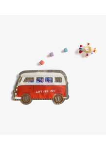 Detailed view of car-shaped gift bags with a transparent window for candy packaging