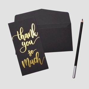 Black Greeting Card With Envelope Gold Foil Stamping Thank You So Much Business Birthday Holiday Elegant Message Card