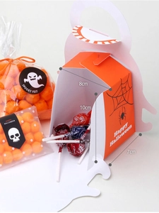 Ghost-shaped Halloween gift box with dimensions 7x8x10cm showing spider web details