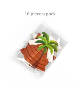 Flat lay of 10pcs pack tropical palm tree candy boxes in clear plastic packaging