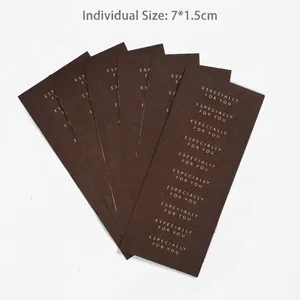 Pegatinas rectangulares marrones hechas a mano con letras doradas de 7x1,5 cm