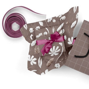 15mm burgundy polyester satin ribbon roll with festive gift wrapping set and paper bag
