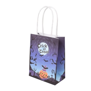 Mini Halloween party gift bags with Trick or Treat pumpkin and bat print design