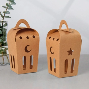 Kraftpapier Stern Mond Ausschnitt Geschenkbox Tragbare Handheld Süßigkeiten Box Ramadan Eid Festive Faltung Geschenk Verpackung Box