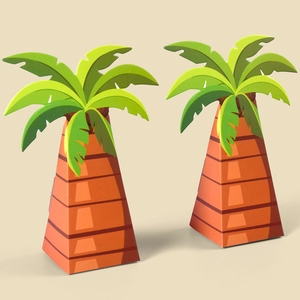 Creative palm tree shaped candy boxes with tropical leaf tops for Middle Eastern parties