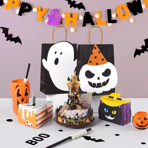 Halloween party favor boxes and castle snack display stand set for candies and cookies