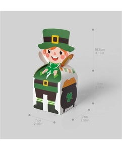 Détail de la boîte à bonbons Saint-Patrick avec motif Leprechaun et dimensions