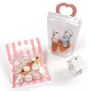 Sacchetto Autosigillante con Cerniera Portatile a Cartoni Animati Rosa in Plastica PET per Caramelle Biscotti Confezione Regalo per Matrimonio Festa Panetteria