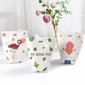 Cartoon Animal Flamingo Cactus Paper Gift Bags With Satin Ribbon Bow Wedding Party Candy Favor Box Small Packaging Bags