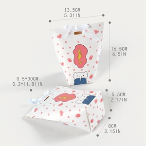 Polka dot gift box with cartoon elephant and seahorse illustrations and white ribbon bow