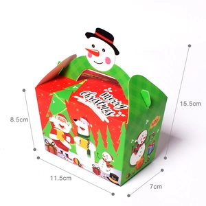 Christmas gift box with Santa and Snowman prints, dimensions 11.5x7x8.5cm, red and green theme