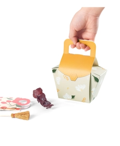 Handheld light green floral gift box with yellow handle for candies and cookies