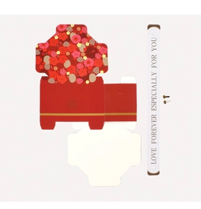 Kit scatola per confetti nuziali ottagonale rossa con motivi floreali e oro