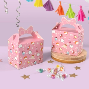 Pink Cartoon Cat Pattern Paper Gift Box With Bow Handle For Candy Small Gifts Birthday Party Favor Wedding Supplies Packaging