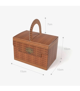 Detailed size view of retro woven style gift box showing dimensions 15x10x10 cm