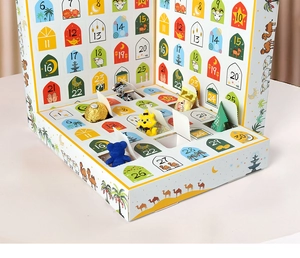 Detailed view of a 30-day Ramadan advent calendar box with Middle Eastern motifs