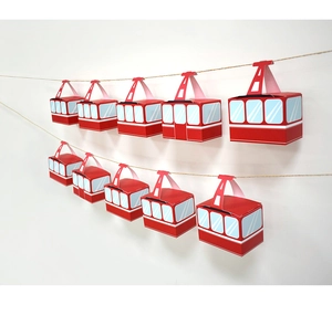 Hanging cable car shaped gift boxes with twine strings for creative party favors