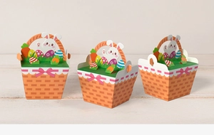 Three Easter gift boxes with bunny ears and woven basket pattern for candy packing