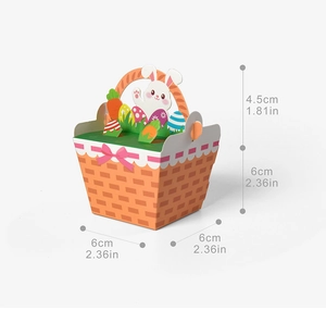Detailed view of Easter bunny candy box with dimensions and orange weave pattern