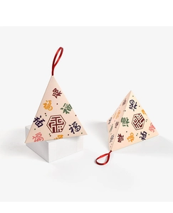 Triangle gift box featuring traditional Chinese Fu calligraphy patterns and red silk handle