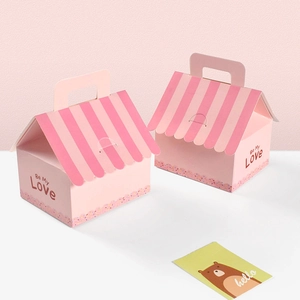 Boîte à Bonbons en Forme de Maison Rose Avec Toit Rayé Boîte Cadeau en Carton Blanc pour Mariage Anniversaire Saint-Valentin